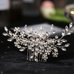 Flower Pearl Bridal Comb Crystal Wedding Comb Floral Pearl Rhinestone Comb