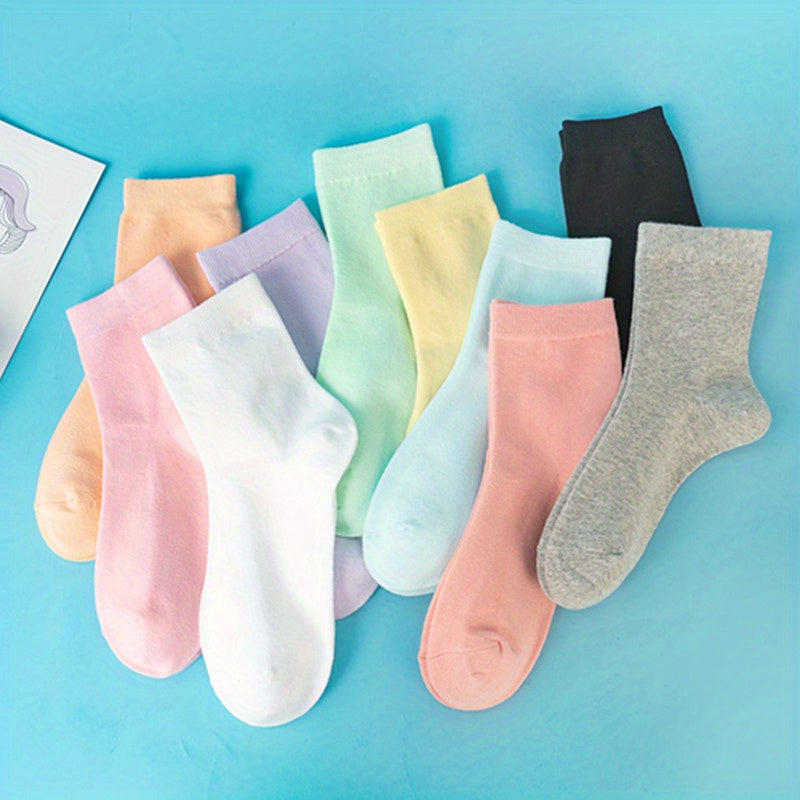 10 Pairs Comfy Solid All Match Women's Socks