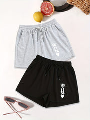 Letter Print Drawstring Waist Casual Shorts 2 Pack