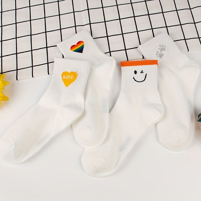 4 Pairs Cute Cartoon Print Crew Socks Women's Stockings