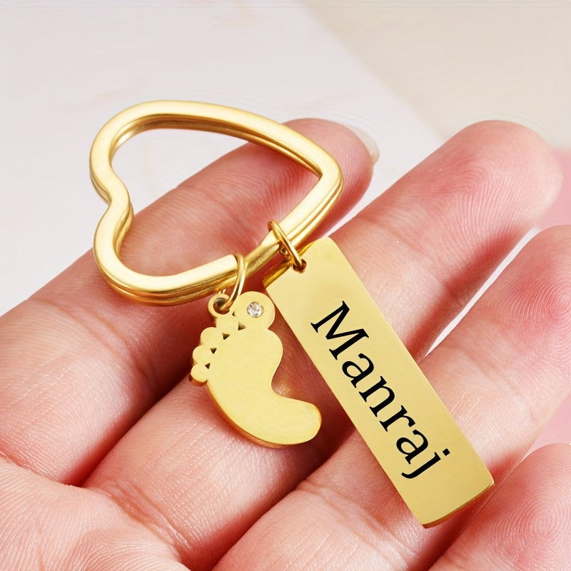 Personalized Stainless Steel Key Chain with Foot Bar Pendant