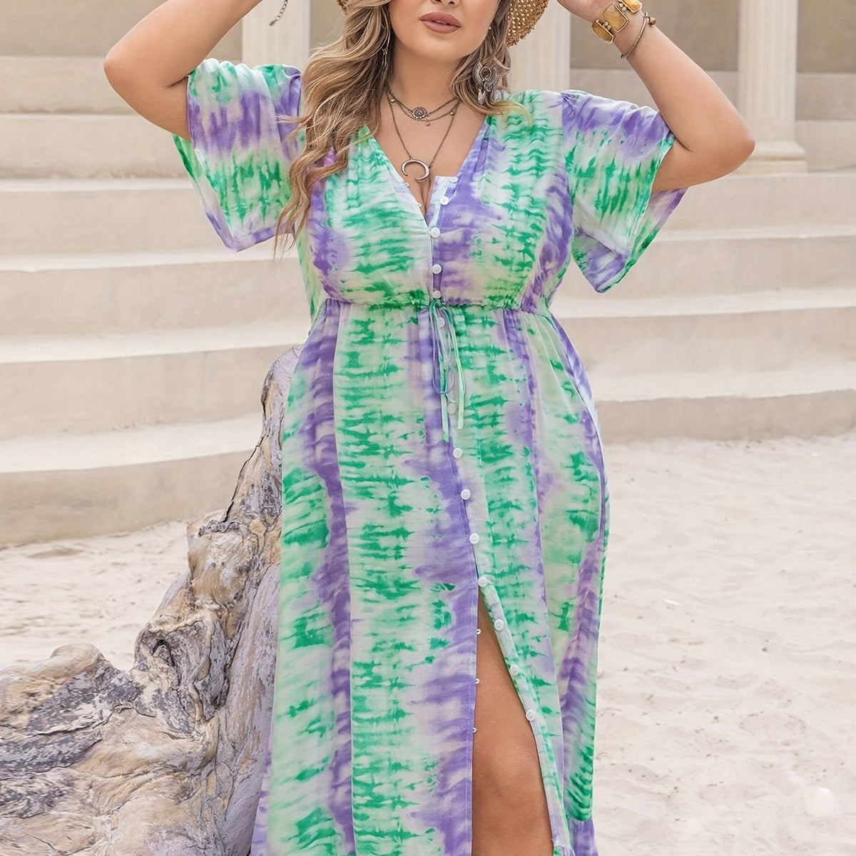  Tie Dye V Neck Maxi Dress
