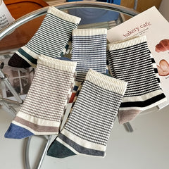 5 Pairs Striped Colorblock Socks Mid Tube Women's Stockings & Hosiery