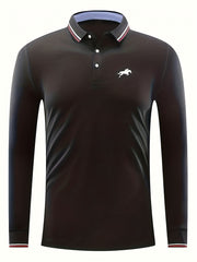 Horse Riding Print Men's Long Sleeve Polo Shirt