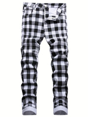 Boys Plaid Cotton Jeans Skinny Slim Fit Washed Denim Long Pencil Pants