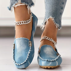Women's Denim Flat Loafers Slip On Low Top Shoes