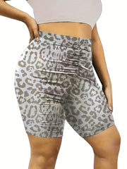  Leopard Print Ruched High Rise Sports Shorts