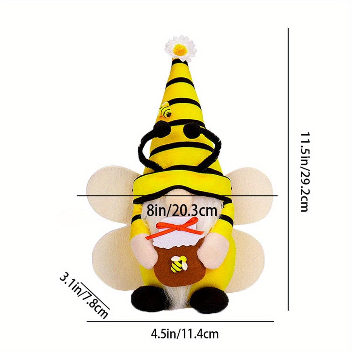 Sunflower Bee Gnome Plush Stuffed Animal for Spring Decor