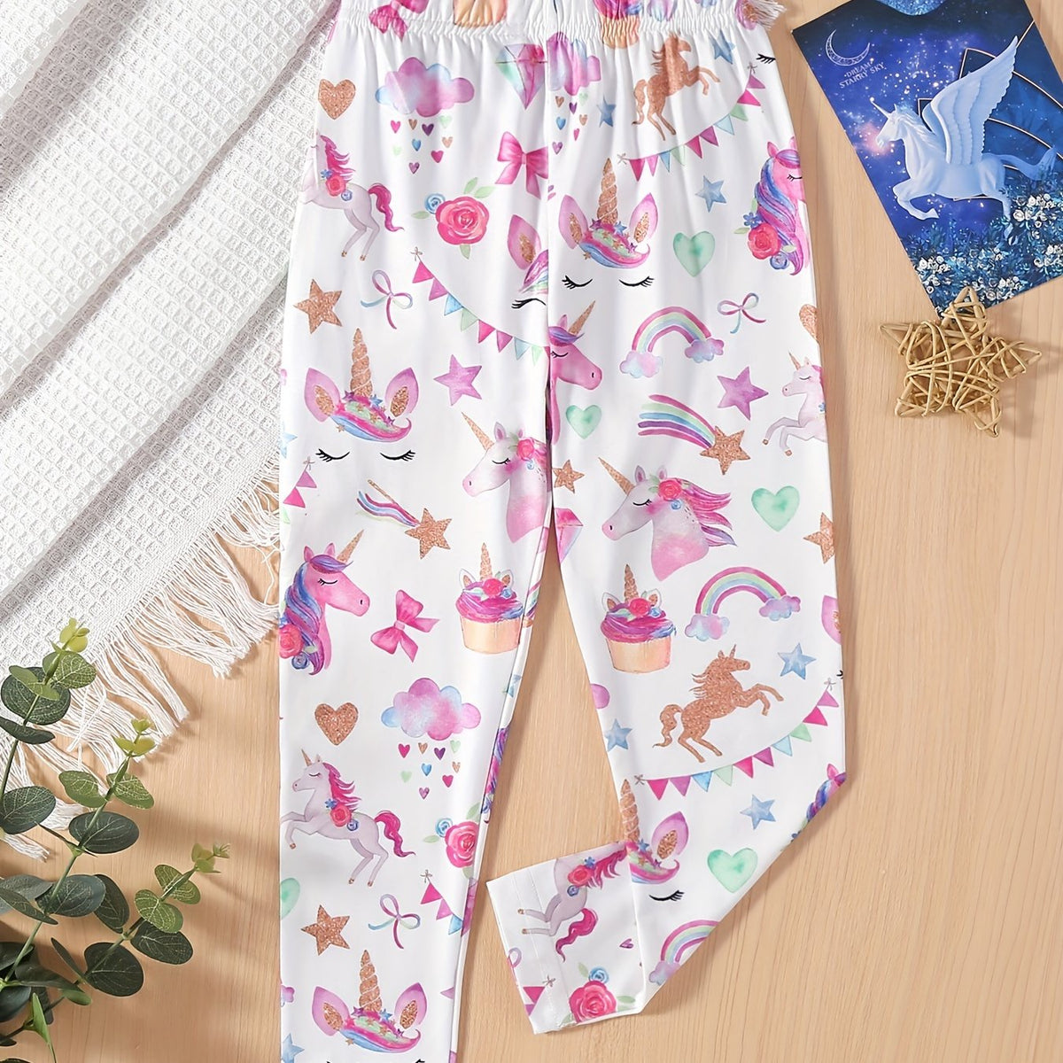 Girls' Unicorn & Stretchy Athletic Leggings Kids Elastic Waist Ankle Pants