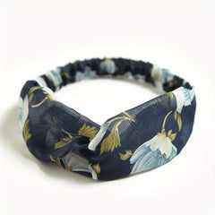 Floral Print Chiffon Headband Stretchy Headdress Hair Band