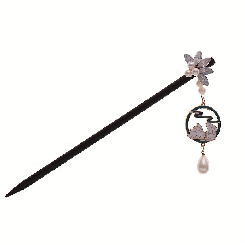 Wooden Hairpin Ancient Style Tassel Hairpin Bunny Pendant Hairpin