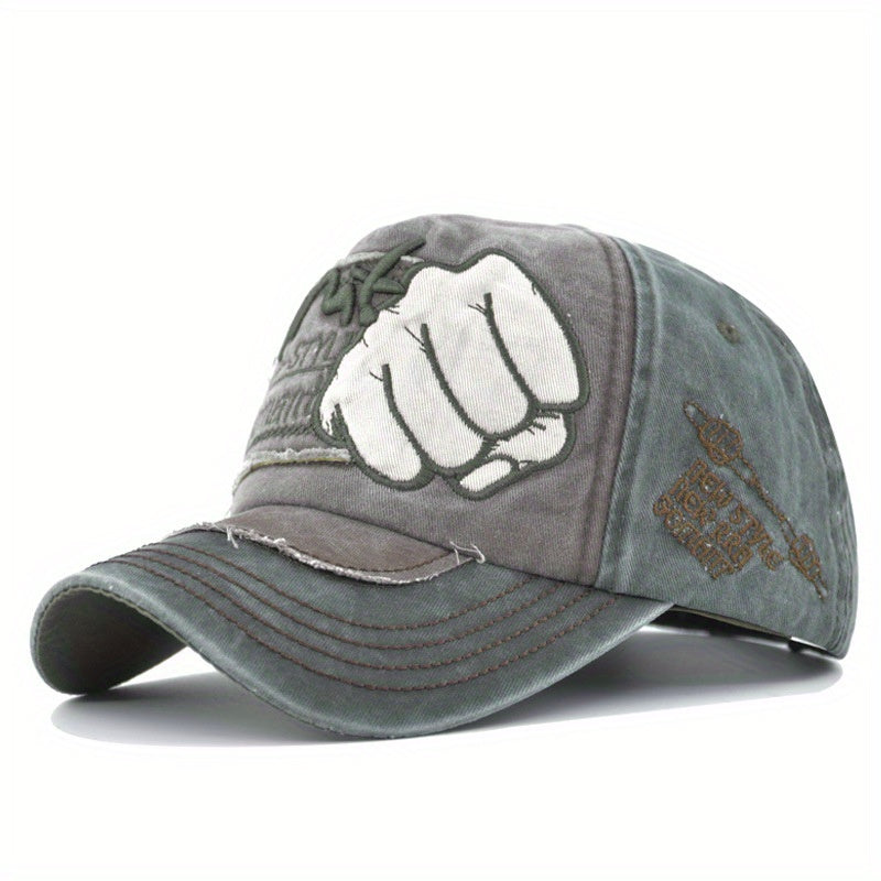 Fist Embroidered Unisex Baseball Cap Vintage Washed Distressed Dad Hat
