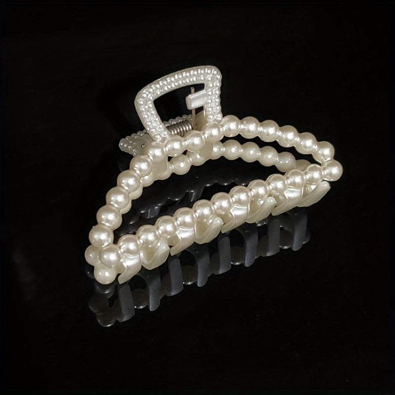 2pcs Faux Pearl Hair Claw Clip Nonslip Ponytail Holder Women Girls Hair Clip