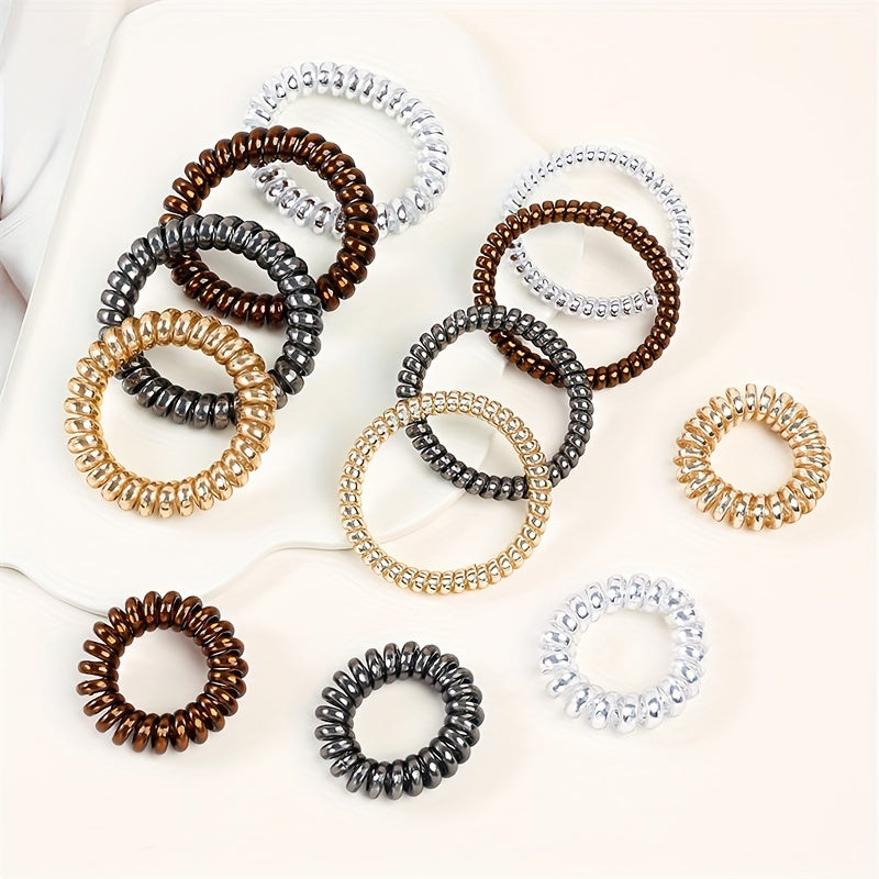12pcs Spiral Hair Tie Scrunchies Metal Elastic Bands Ponytail Holder