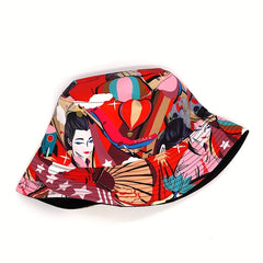 Red Beauty Printed Bucket Hat Reversible Classic Cotton Basin Hat