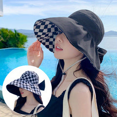 Checkerboard Pattern Visor Hat UV Protection Wide Brim
