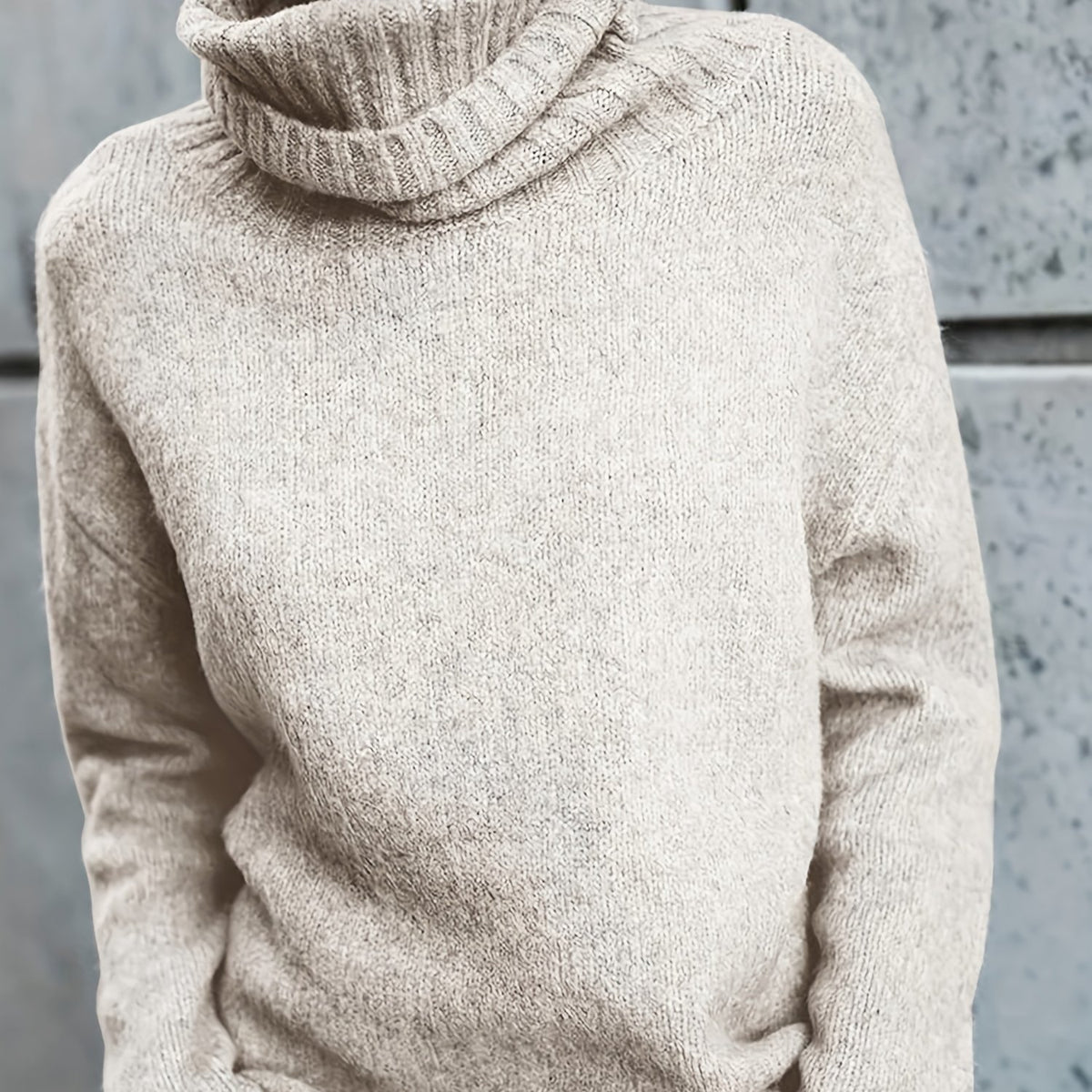 Solid Turtleneck Sweater Split Warm Knitted Jumper