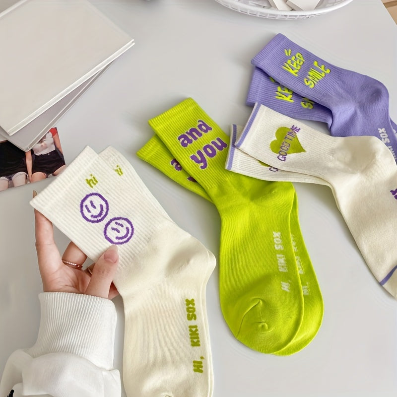 Letter Print Socks Comfy & Breathable Mid Tube Socks Women's Stockings