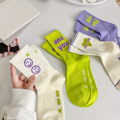 Letter Print Socks Comfy & Breathable Mid Tube Socks Women's Stockings