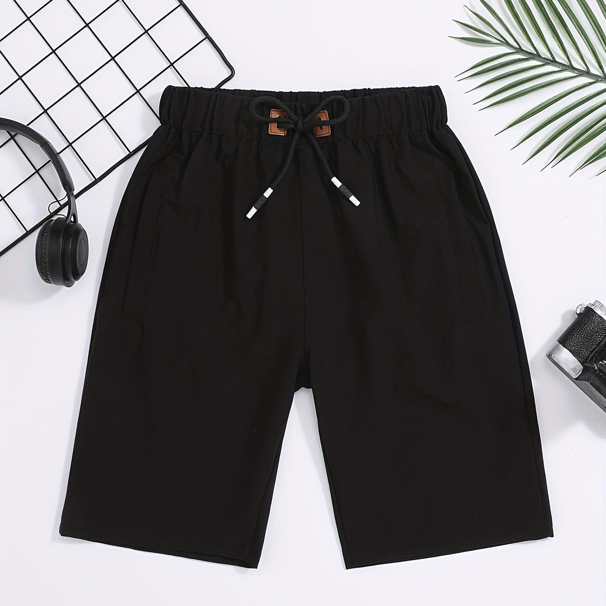 Boys Solid Shorts Elastic Waist Drawstring Quick-drying Casual Summer Outdoor