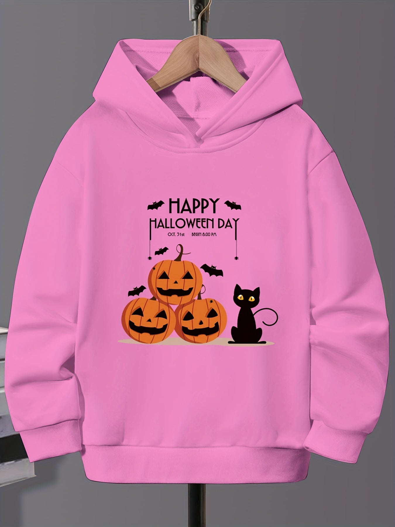 Cute Kitty and Pumpkin Halloween Hoodie for Girls