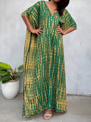  Boho Cover Up Tie Dye Striped Bat Sleeve V Neck Split Max