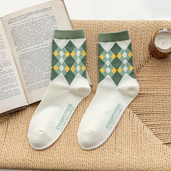 5 Pairs Retro Floral & Plaid Mid Tube Socks Women's Stockings
