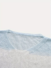  Colorblock Semi Sheer Round Neck Sweater