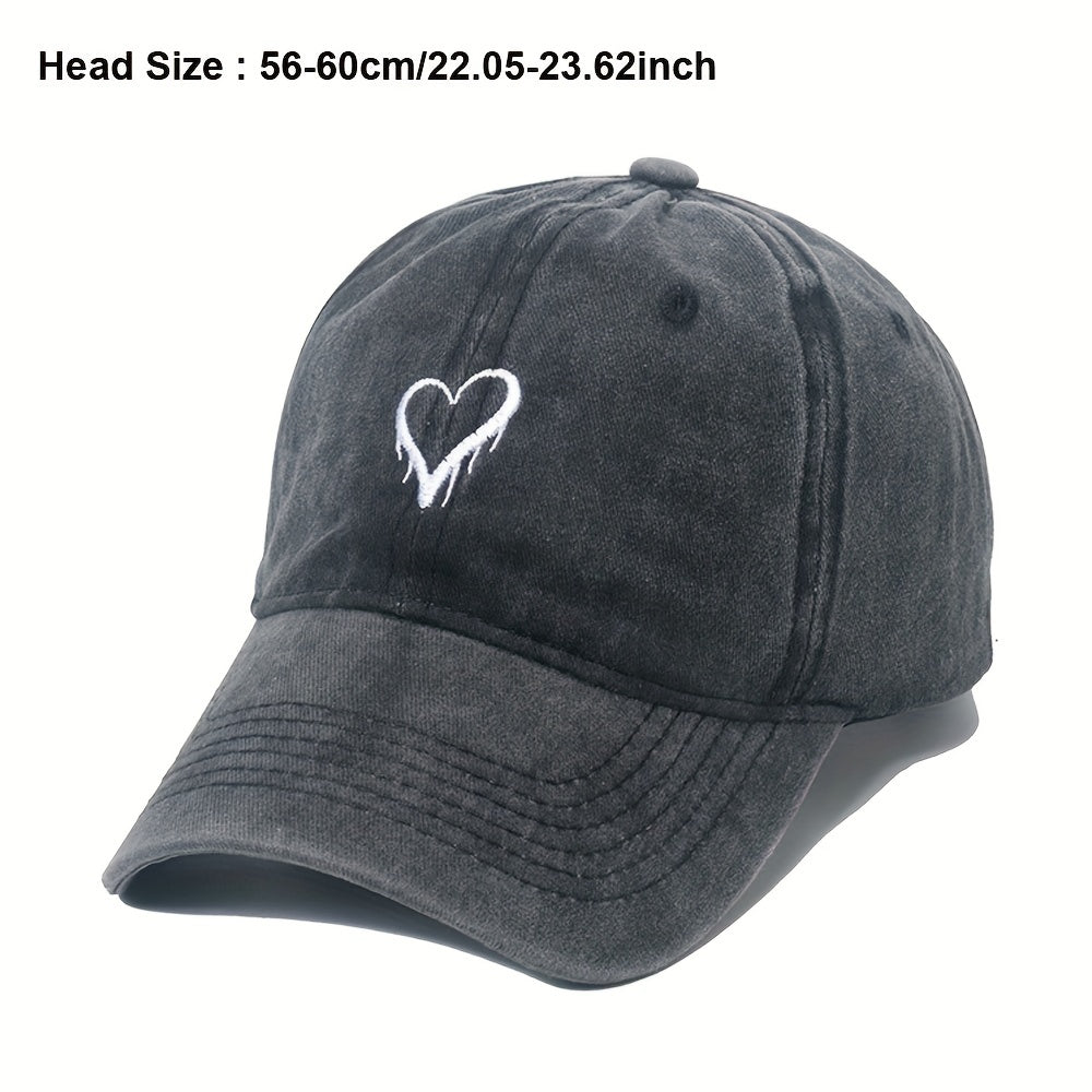 Vintage Love Heart Embroidery Baseball Cap Curved Brim Dad Hat