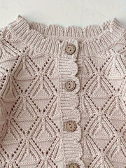 Infant Girls Cardigan Sweater Round Neck Button Knit & Cutout Blouse