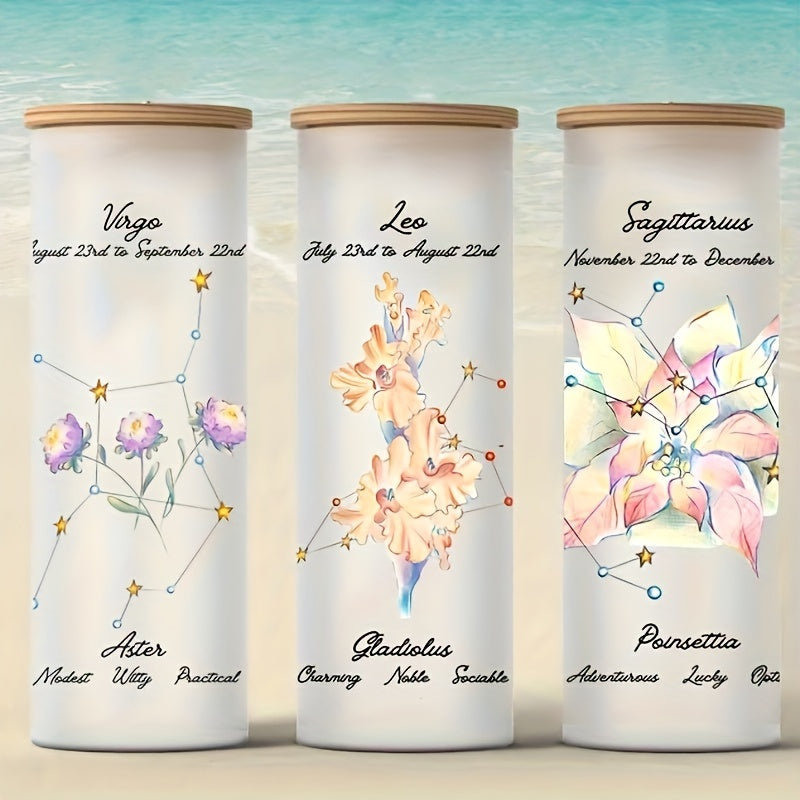 Glass Water Cup With Flower Sticker Straw And Brush DIY