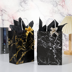 4pcs Marble Gift Bag Candy Bag with Wrapping Paper & Ribbon Bows