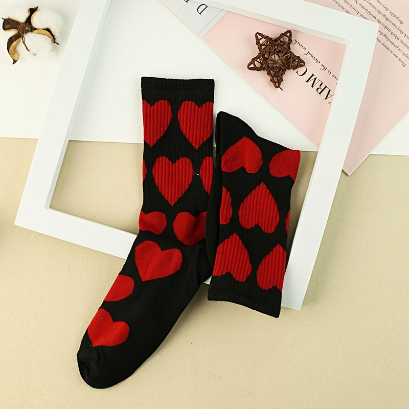 Heart Print Socks 2 Pairs Women's Stockings