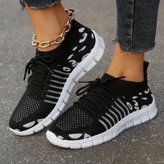 Leopard Pattern Lace Up Running Sneakers Lightweight And Breathable