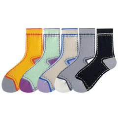 5 Pairs Colorblock Crew Socks Women's Stockings