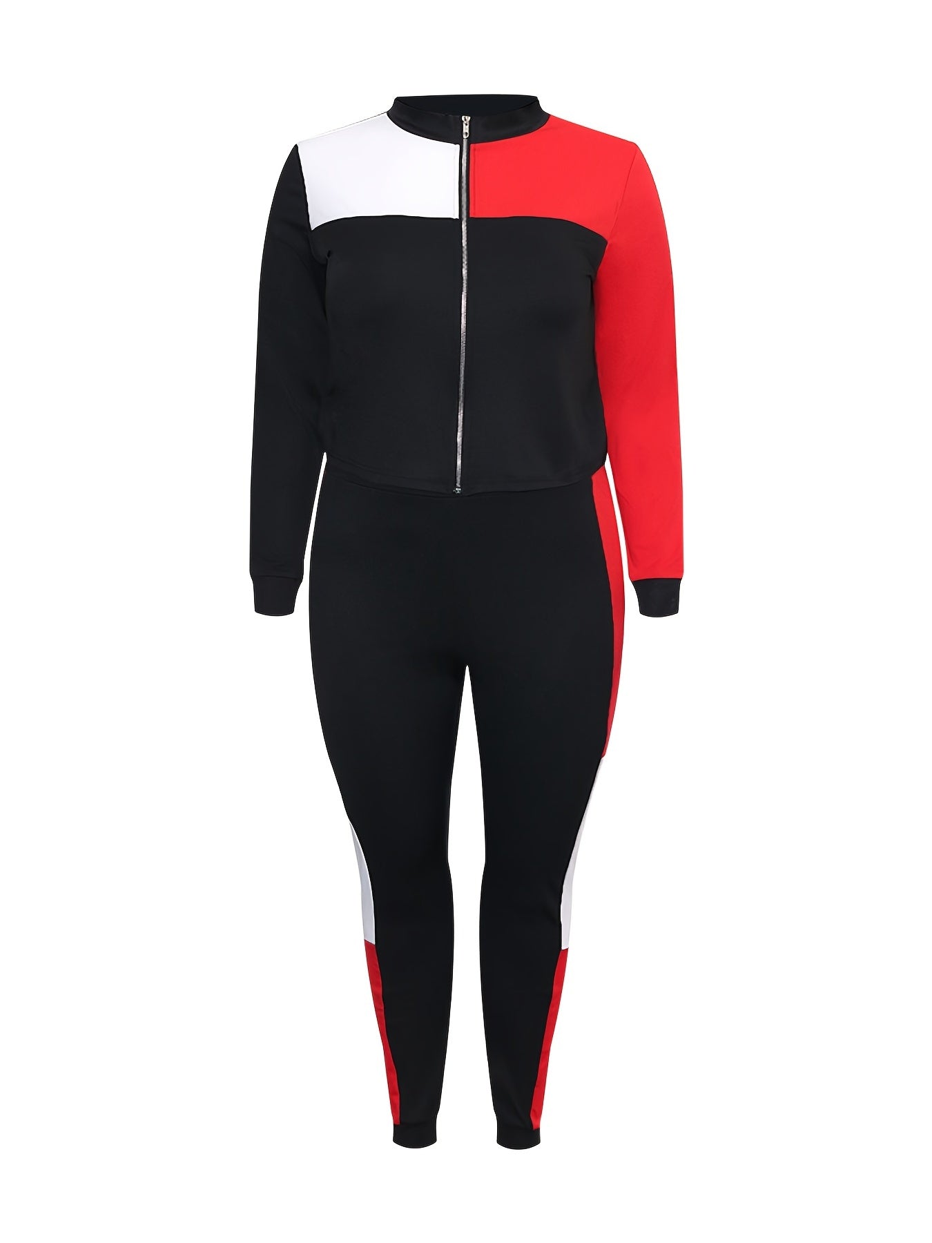  Colorblock Zip Coat & Sweatpants Set