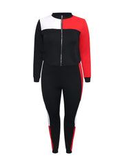  Colorblock Zip Coat & Sweatpants Set