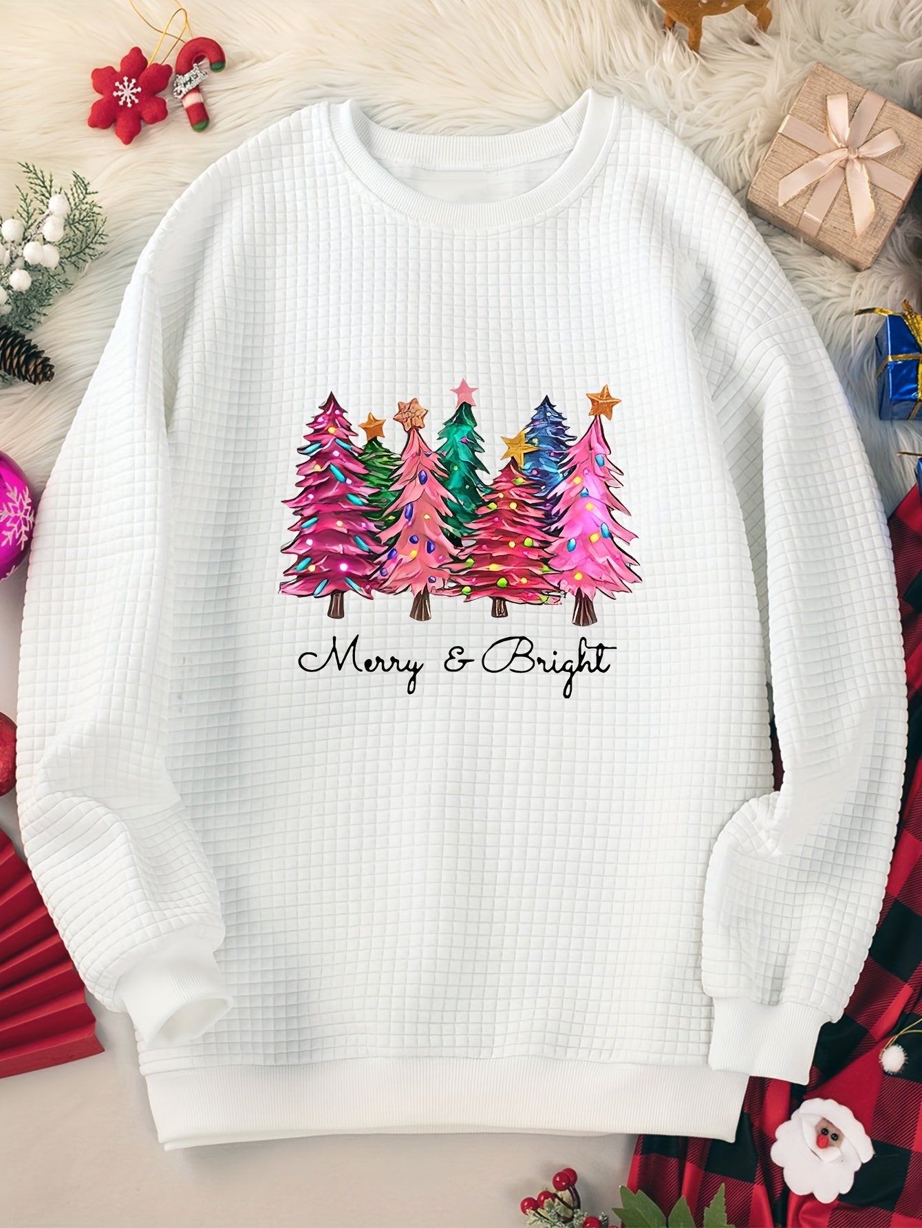  Christmas Lounge Top Women's Plus Colorful Christmas Tree Print