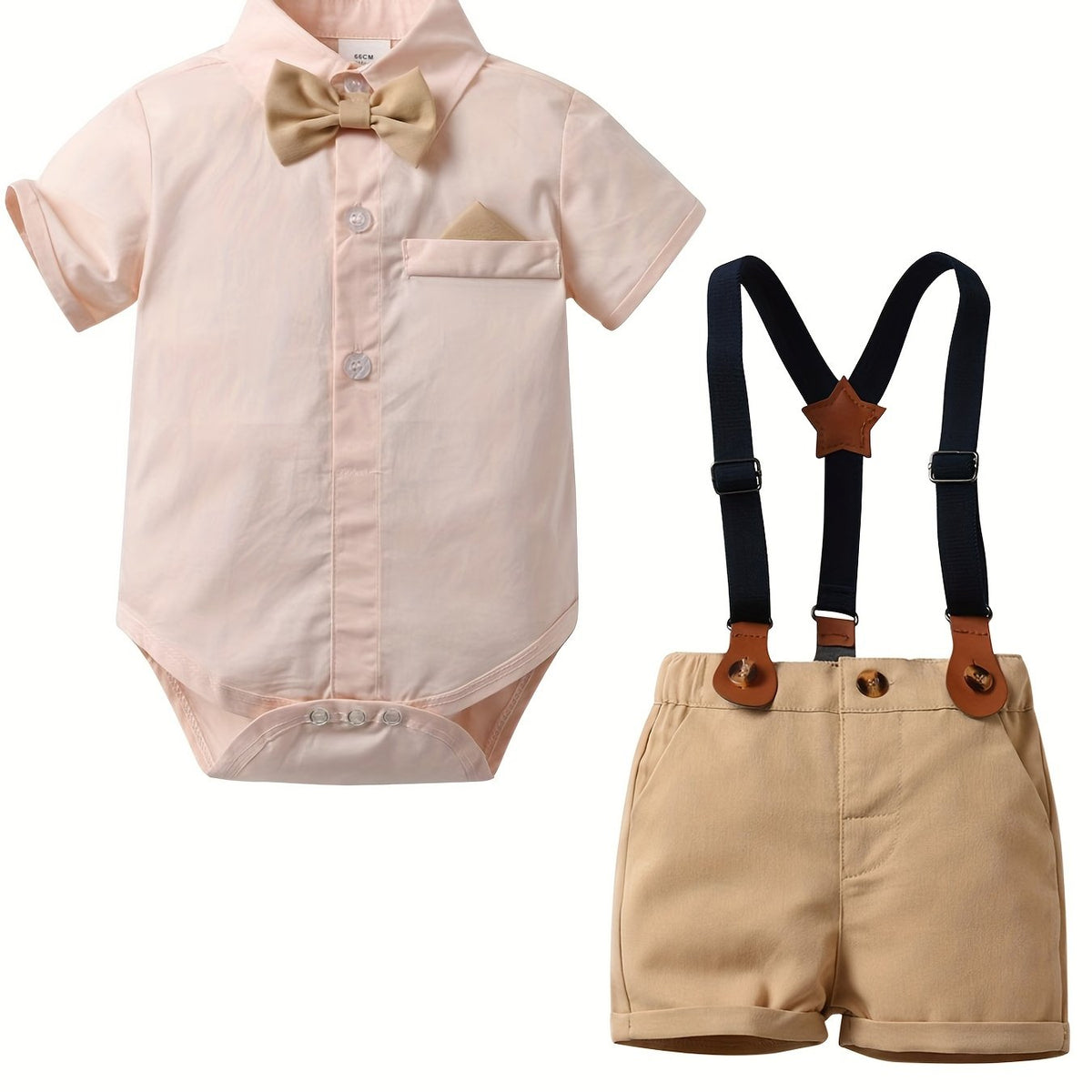 2pcs Baby Boy Bow Romper & Overalls Set