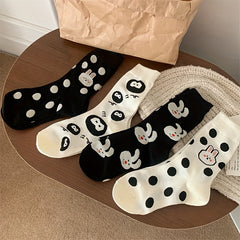 4 Pairs Bunny Print Socks Cute & Comfy Women's Stockings & Hosiery