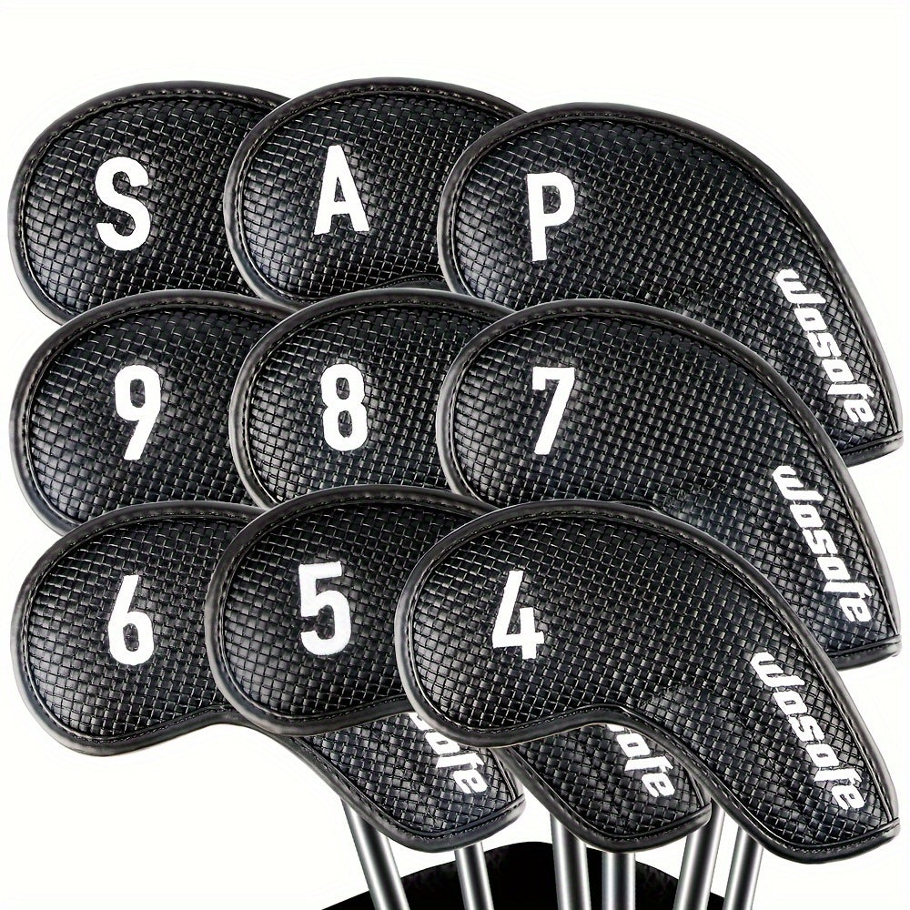 9pcs Golf Club Protection Cap Set PU Material Classic With Velvet Lining