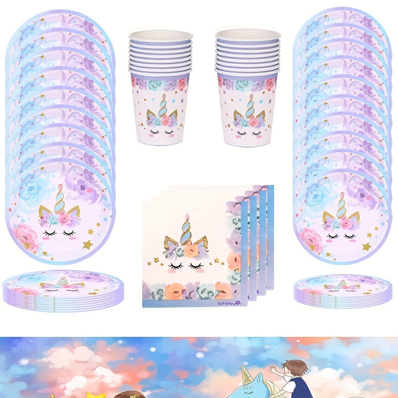 Unicorn Party Supplies 16pcs Plates Cups Napkins Gift