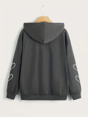 Gothic Heart Print Zip Up Hoodie Casual Long Sleeve Hoodies