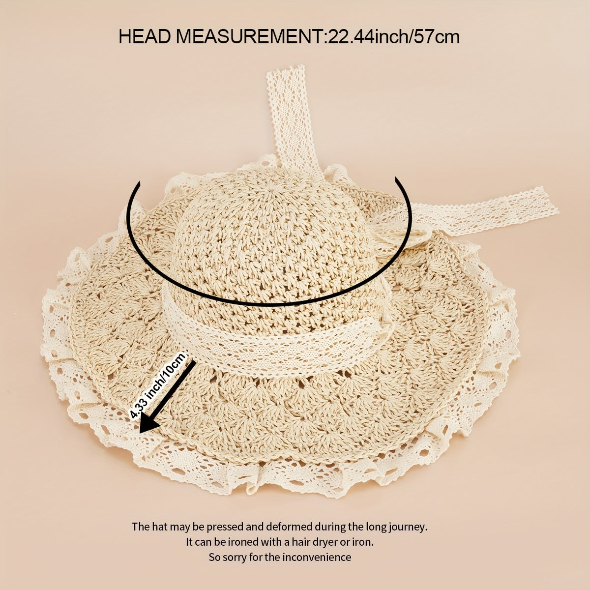 Foldable Straw Sun Hat Lace Edge Handwoven Hollow Butterfly Knot Beach Hat