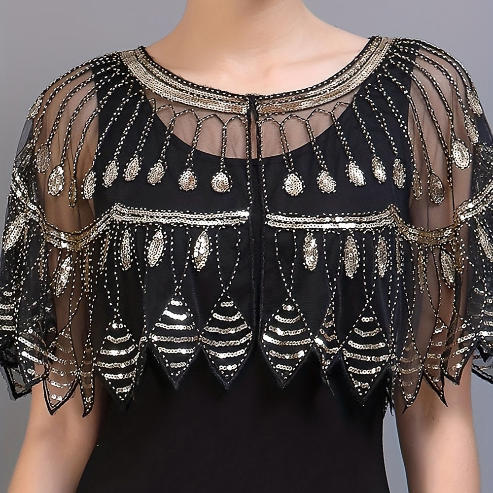 Vintage Ruffle Shawl Sequin Embroidery Mesh Cardigan