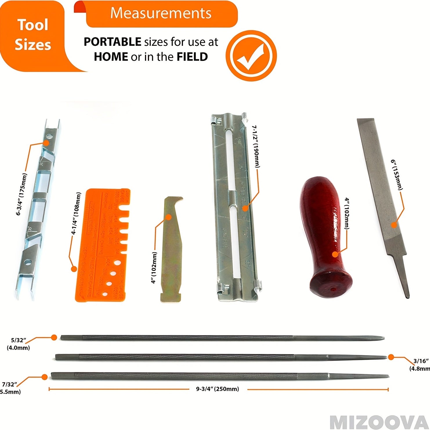 Chainsaw Sharpener File Kit 10pcs Set 5/32, 3/16, 17/32 Wood Handle