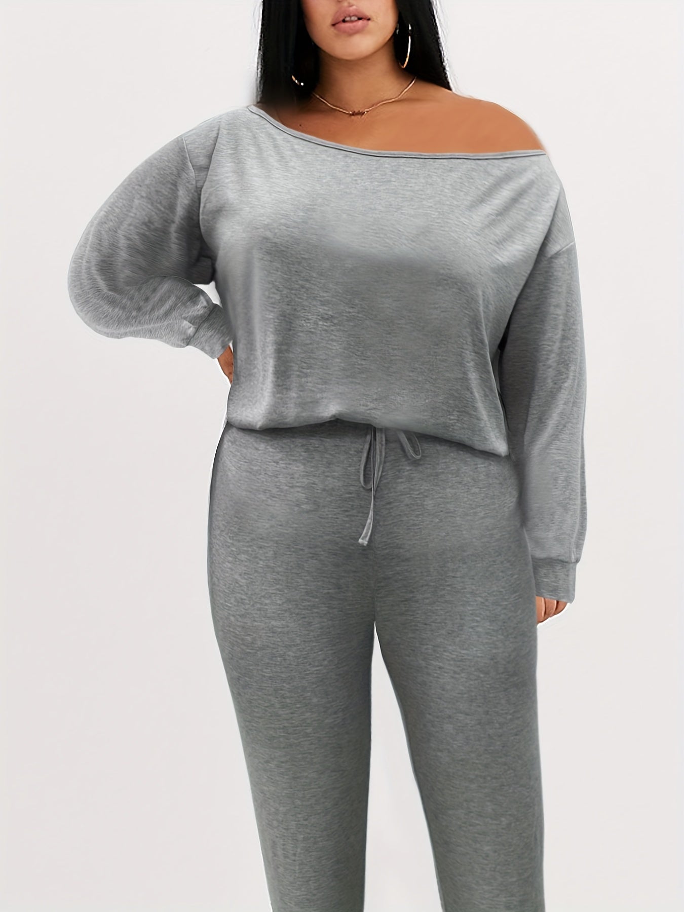 Solid One Shoulder Top & Pants Outfit 2 Piece Set