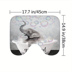 Waterproof Elephant Shower Curtain Set with Memory Foam Mat and Non Slip Rug