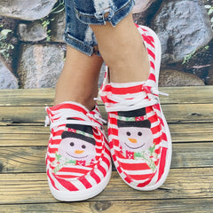 Christmas Snowman Pattern Casual Sneakers Lace Up Walking Shoes