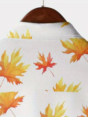 Maple Leaf Print Button Up Shirt For Men